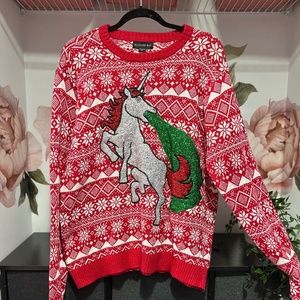 Ugly Holiday / Christmas Sweater - Unicorn Glitter - XL